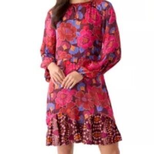 Philosophy Red and Purple Floral Long Sleeve Dress Silky Sz 12 Button Detail NWT